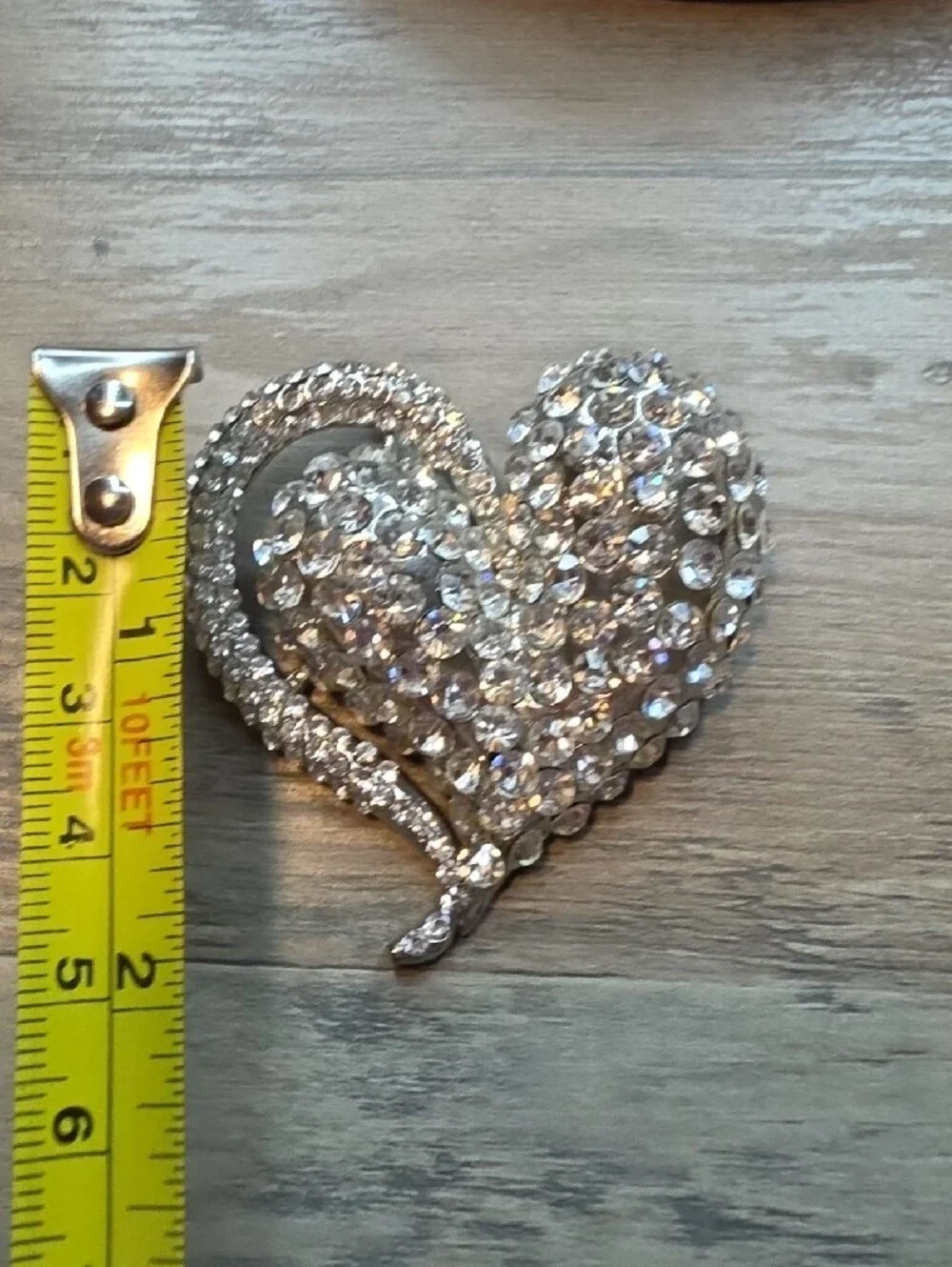 Crystal Heart Brooch/pendant - Silver Clear Rhinestones